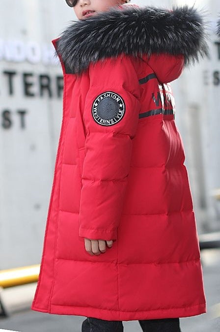 Winter New Style Boys’ Mid-Length Thick Warm Cotton-Padded Coat – Trend Large Children’s Letter Design - RAC25JP3245BOW