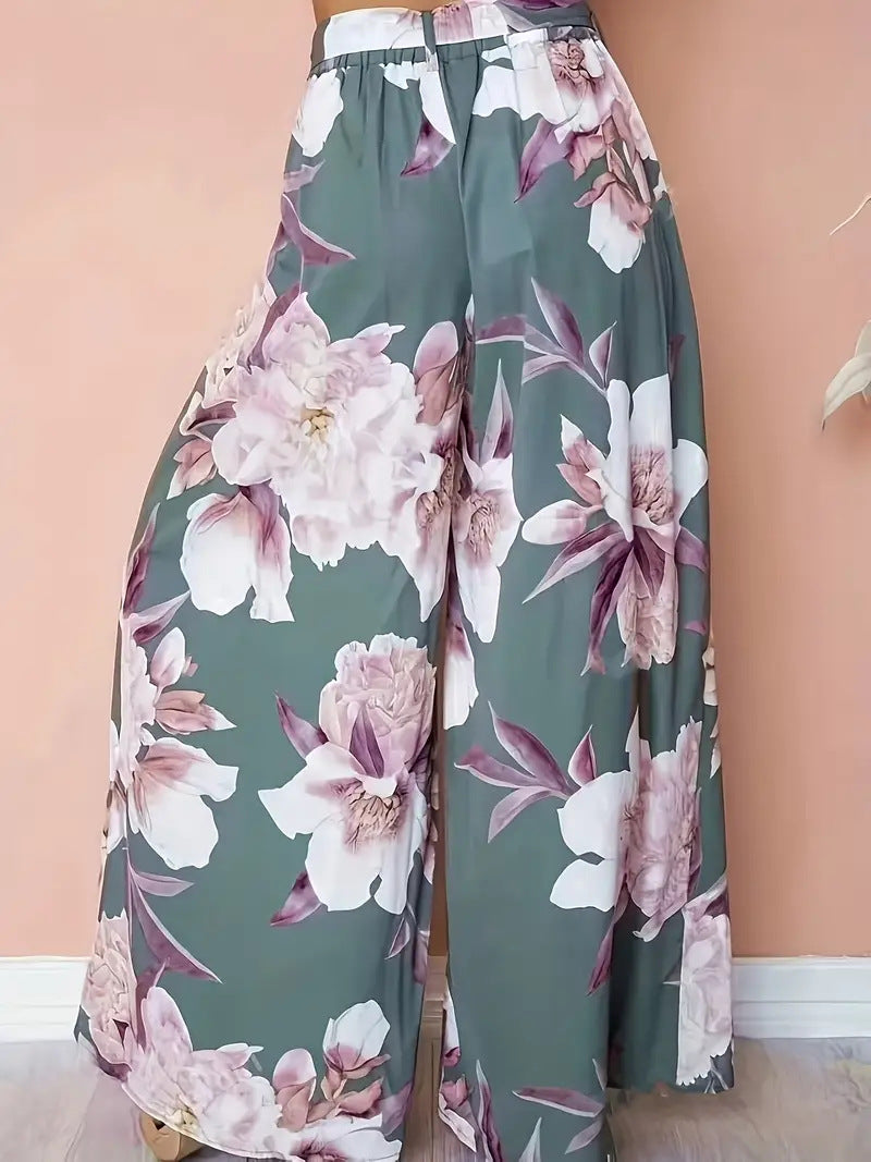 Women's Plus Size Printed Wide Leg Pants – Casual Loose Fit Comfortable Trousers