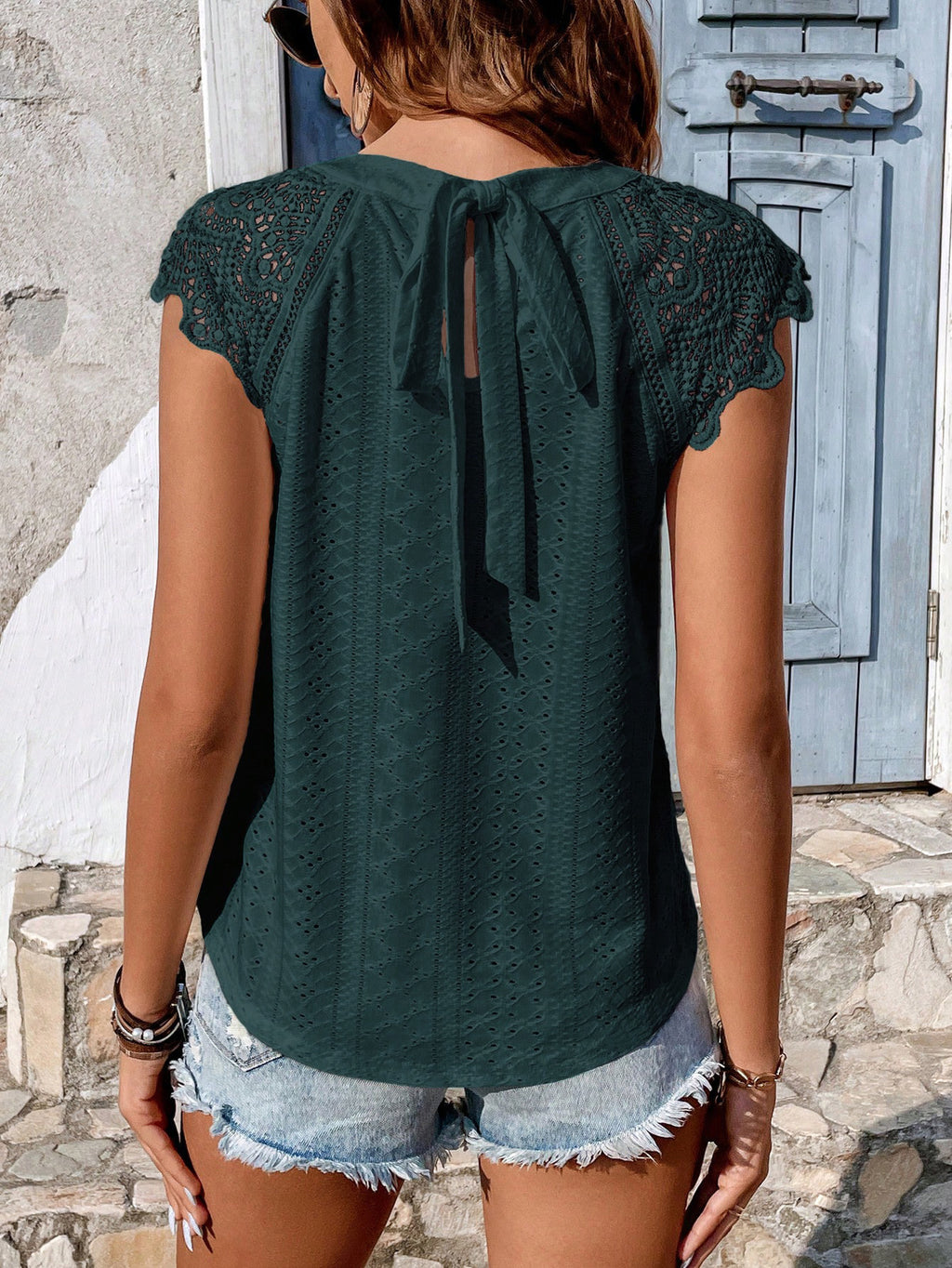 Women's Cut-Out Lace-Up Short Sleeve T-Shirt Casual Fashion Round Neck Soft Stretch Top