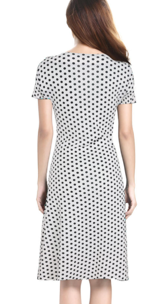Women Slim V-Neck Polka Dot Above Knee Dress