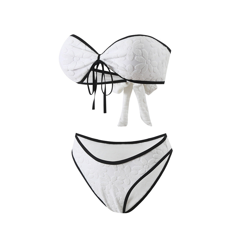 Strapless Gathered Tube Top Bikini Set - Split Beach Swimsuit