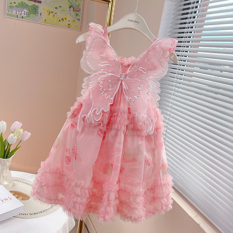 Girls’ Butterfly Mesh Princess Dress – Summer Fairy Party Dress for Children - RAC25JP3279GDRESS