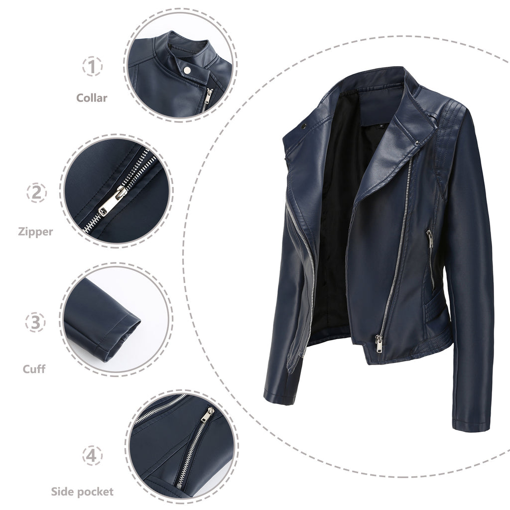 Women’s Slim Fit Leather Jacket – Lightweight Long-Sleeved Spring & Autumn Coat
