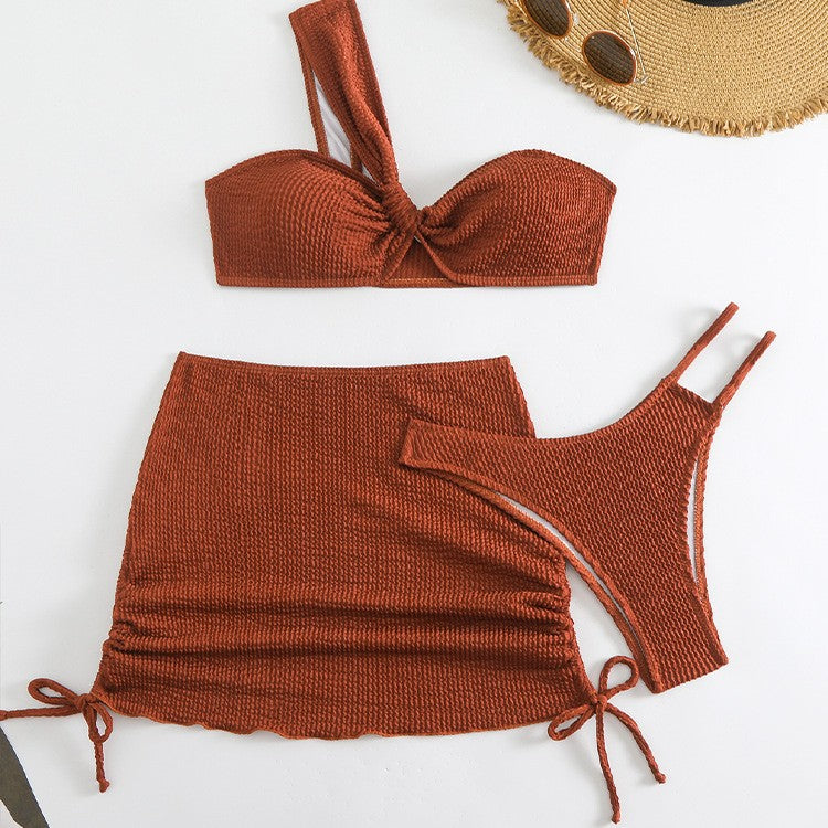 Girl Swimsuit Women's Three-Piece One-Shoulder Irregular Hollow-Out Set