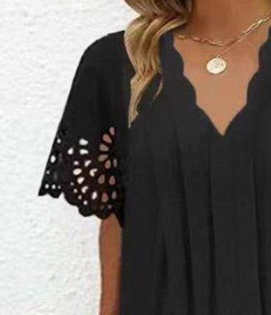 Women's Summer Wavy Collar Hollow Short-Sleeve Elegant Dress