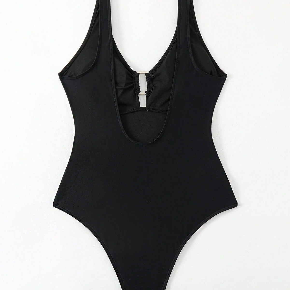 Solid Color Chest Gathered Ring One-Piece Bikini Swimsuit