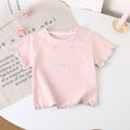 Girls’ Summer Short-Sleeve T-Shirt – Ruffled Edge Bow Letter Embroidery Top - RAC26JP5496BATT