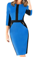 Women Slim Fit Elegent Solid Colored Short Sleeve Easy V-Neck Zipper Styled Above Knee Dress