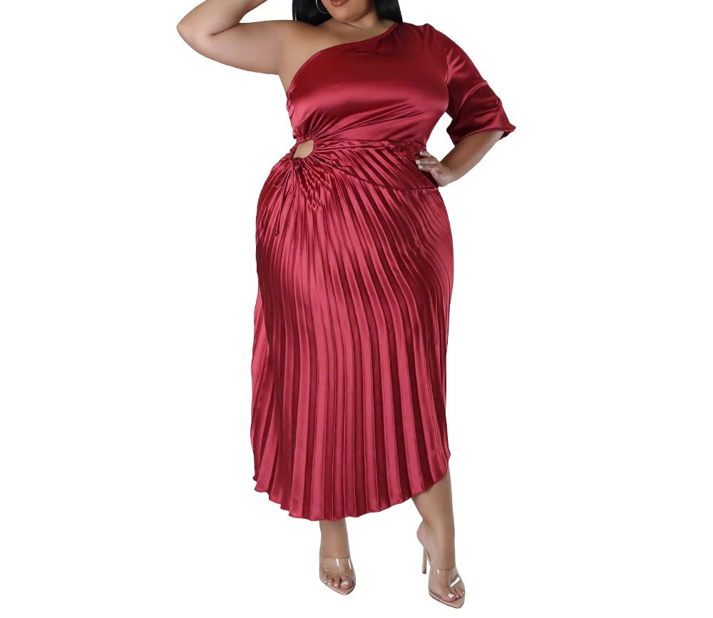 Spring New Off-Shoulder Drawstring Pleated Dress – Elegant Women's Fashion for Casual & Party Wear