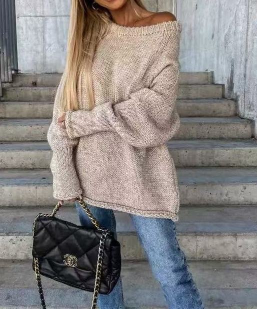 Women's Autumn & Winter Off-Shoulder Round Neck Sweater Pullover