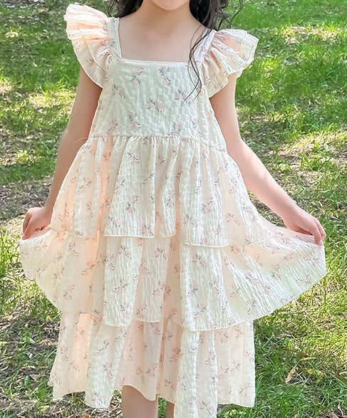 Summer New Girls’ Puff-Sleeve Floral Princess Dress - RAC25JP3274GDRESS