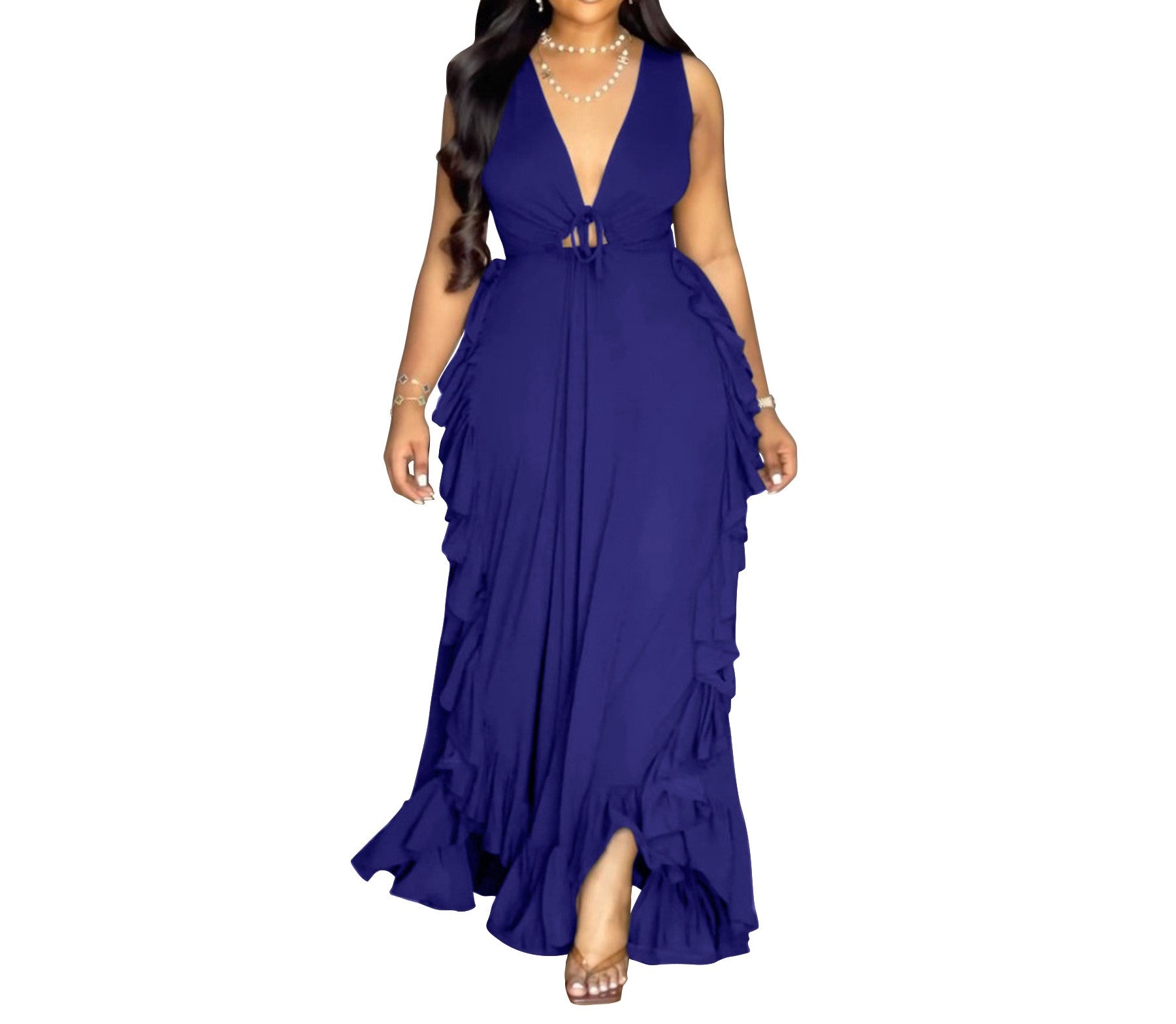 Plus Size Off-the-Shoulder Ruffled High Waist Navel-Baring Suspender Dress – European Chic