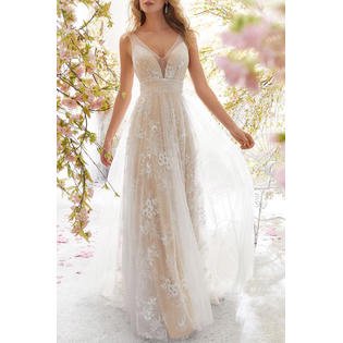 Women Crochet Lace V-Neck Long Wedding Dress
