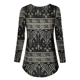 Women Round Neck Soft Long Sleeve Classy Fashionable Printed Pattern Top