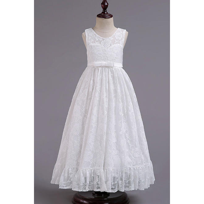 Kids Girls Cute Flower Embroidery Mesh Skirt Sleeveless Wonderful Dress