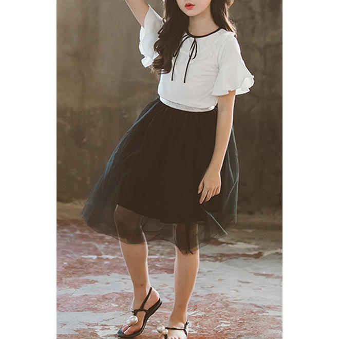Kids Girls Sleeveless Ruffle Design Two Piece Summer Suit