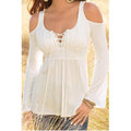 Women Long Sleeve V-Neck Solid Colored Breathable Lightweight Top