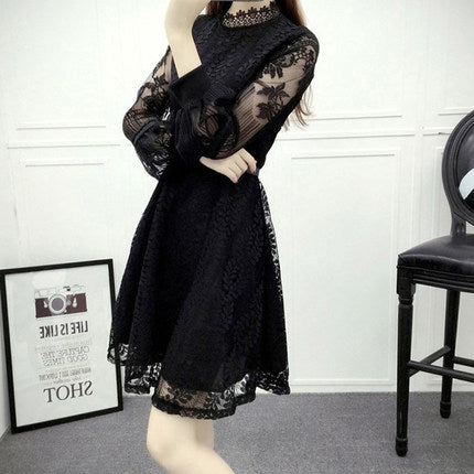 Long Sleeve Lace Hollow Design Midi Dress