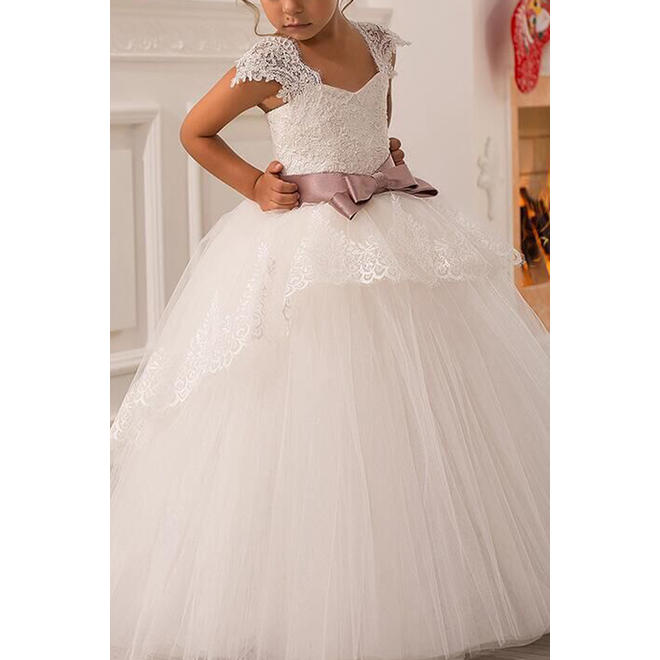 Kids Girls Cute Bow Decorated A-Line Skirt Sleeveless Modern Solid Pattern Dress