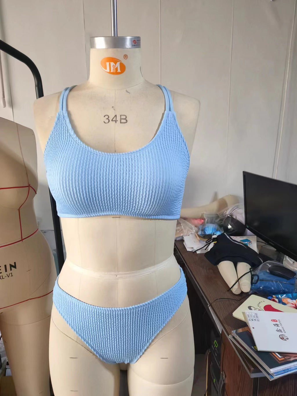 New Solid Color Cross Shoulder Strap Bikini High Waist Split Swimsuit for Women