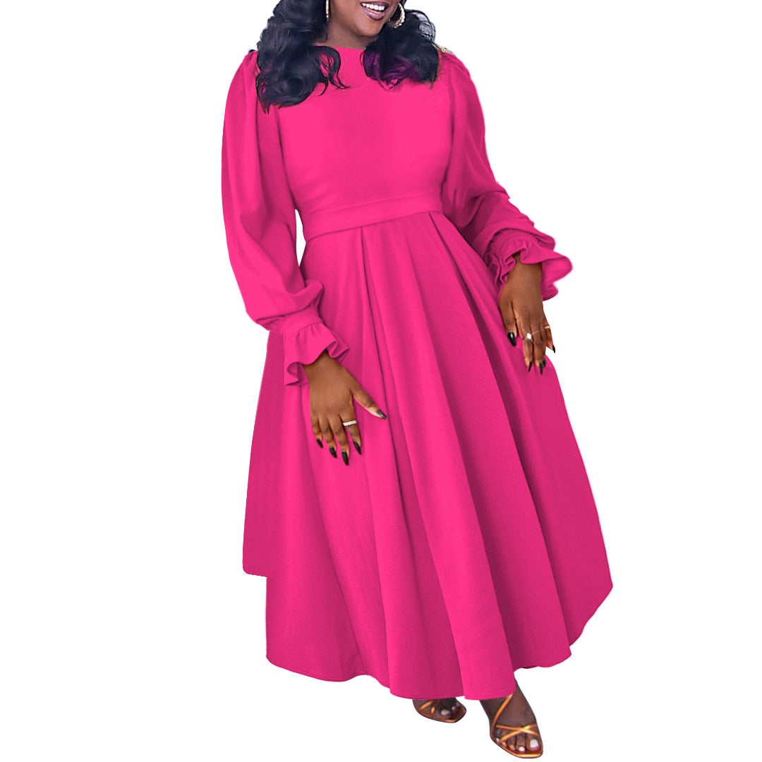 Elegant Plus Size Autumn Winter Banquet Dress for Women – A-Line Big Skirt Formal Gown, Long Sleeve Evening Party Dress