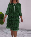 Elegant Printed Round-Neck Polka Dot Tiered Dress for Women