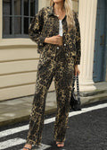 Women's Washed Denim Leopard Print Two-Piece Suit