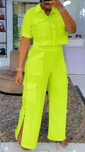 Summer Women's High-Neck Top and Multi-Pocket Casual Two-Piece Outfit Set