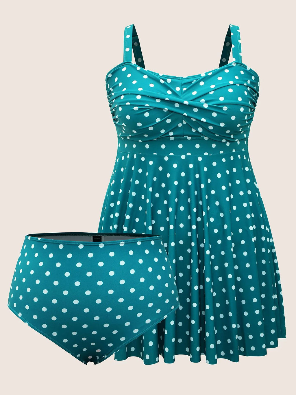 Plus Size Polka Dot Two-Piece Swimsuit – Flattering Split Tankini Swimwear Set