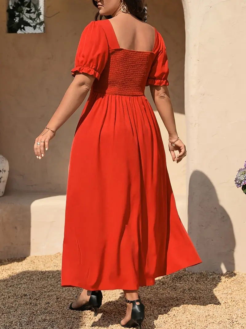 Women's Plus Size Puff Sleeve Square Neck Summer Casual Fashion Dress
