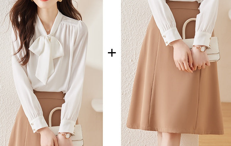 Women's Long Sleeve Bow Ribbon Elegant Professional Shirt