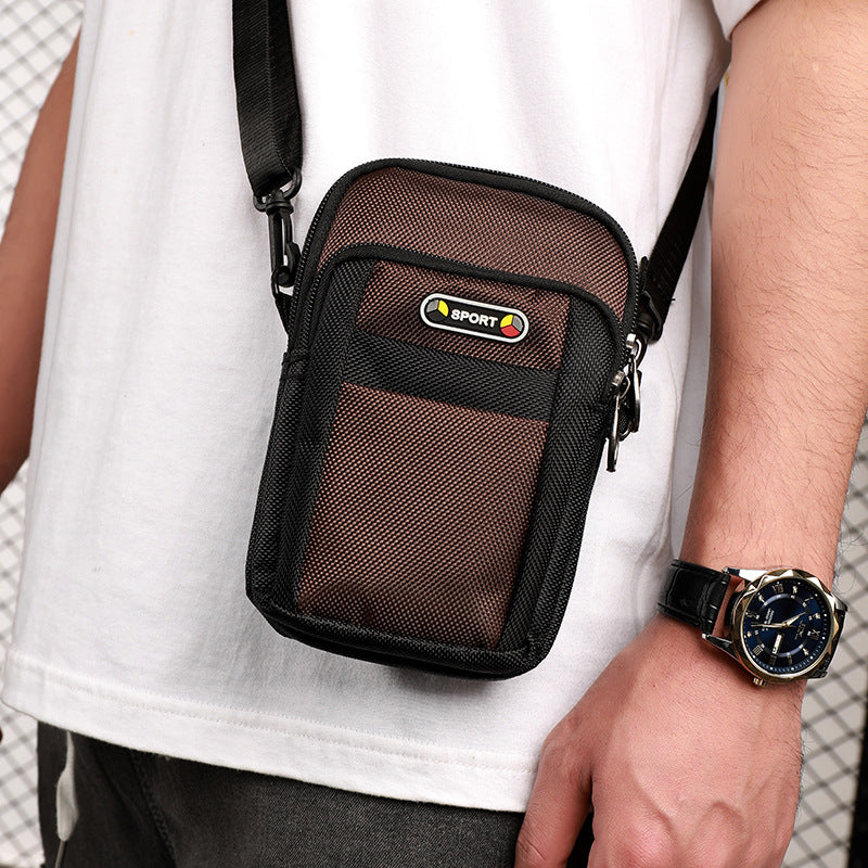 Men’s Fashion Canvas Mobile Phone Bag – Multi-Layer Outdoor Mini Waist & Shoulder Bag, Sports Multifunction Small Trendy Bag
