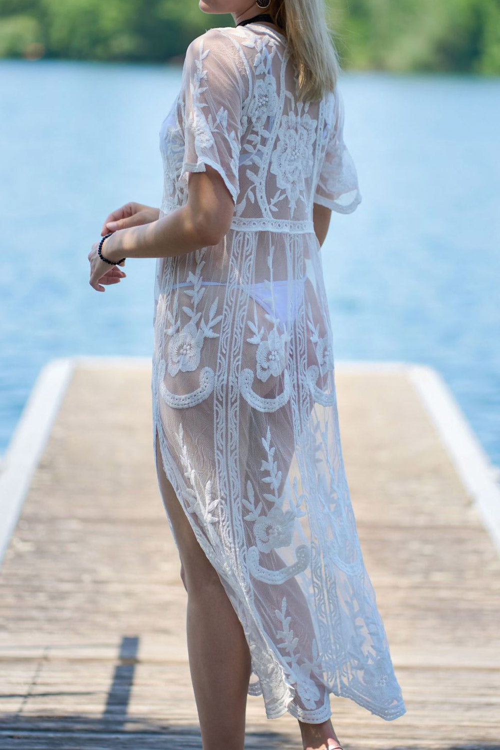 Women Summer Short Sleeve A Line Beach Cover Up Swimwear