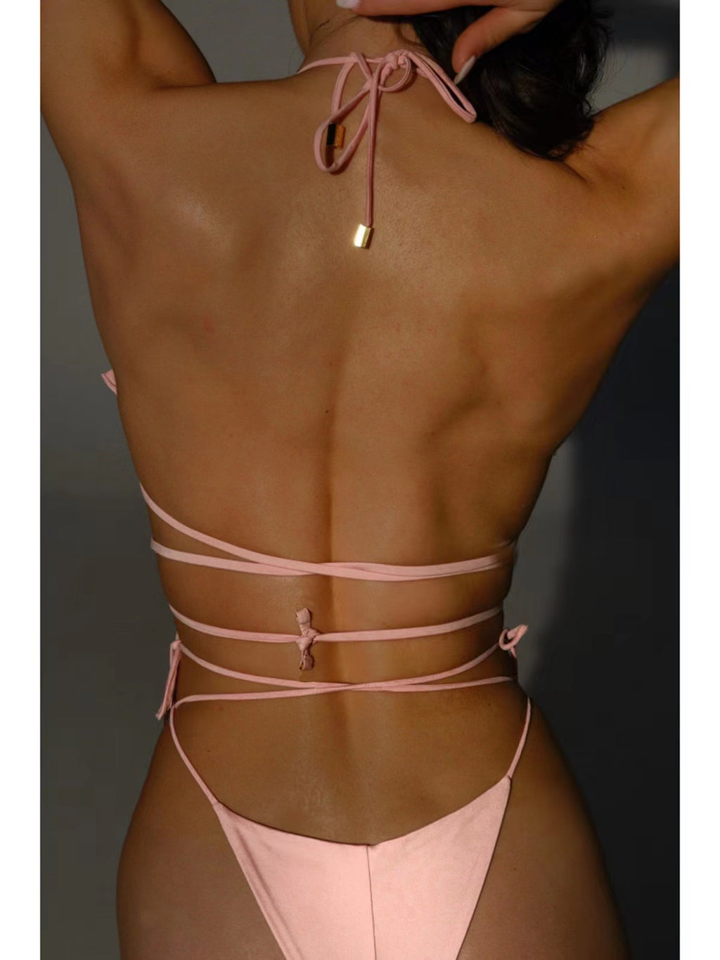 Women's Solid Color Halter Lace-Up 3D Flower Bikini Set - Split Two-Piece Swimsuit