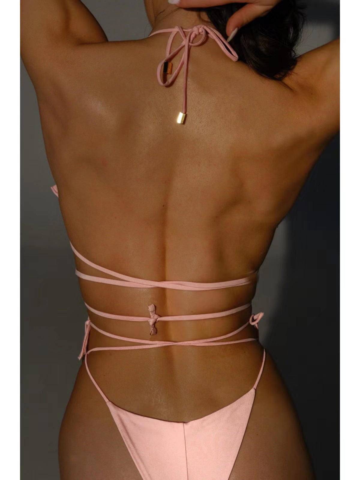 Women's Solid Color Halter Lace-Up 3D Flower Bikini Set - Split Two-Piece Swimsuit