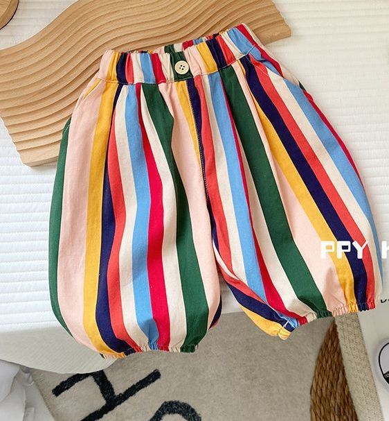 Summer Girls’ Rainbow Striped Baby Style Outfit - RAC26JP5379BATS