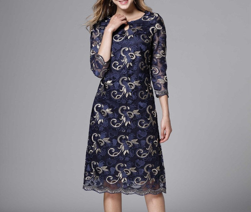 Embroidered Cheongsam Dress for Women – Elegant Summer Mother’s Dress, Modified Chinese Style Retro A-Line Lace Dress with Teard