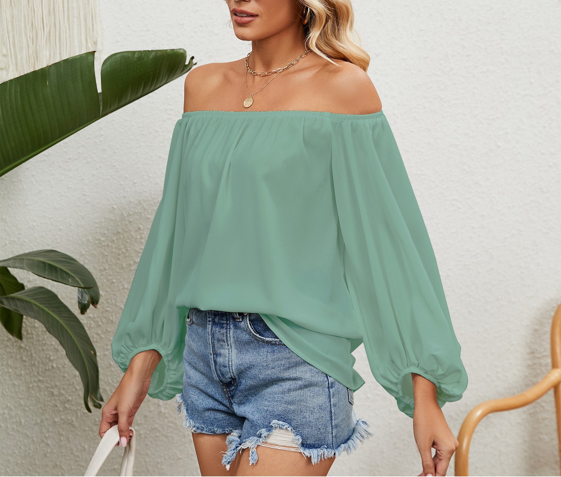 Elegant Solid Color One-Shoulder Chiffon Top - Trendy Women's Statement Blouse