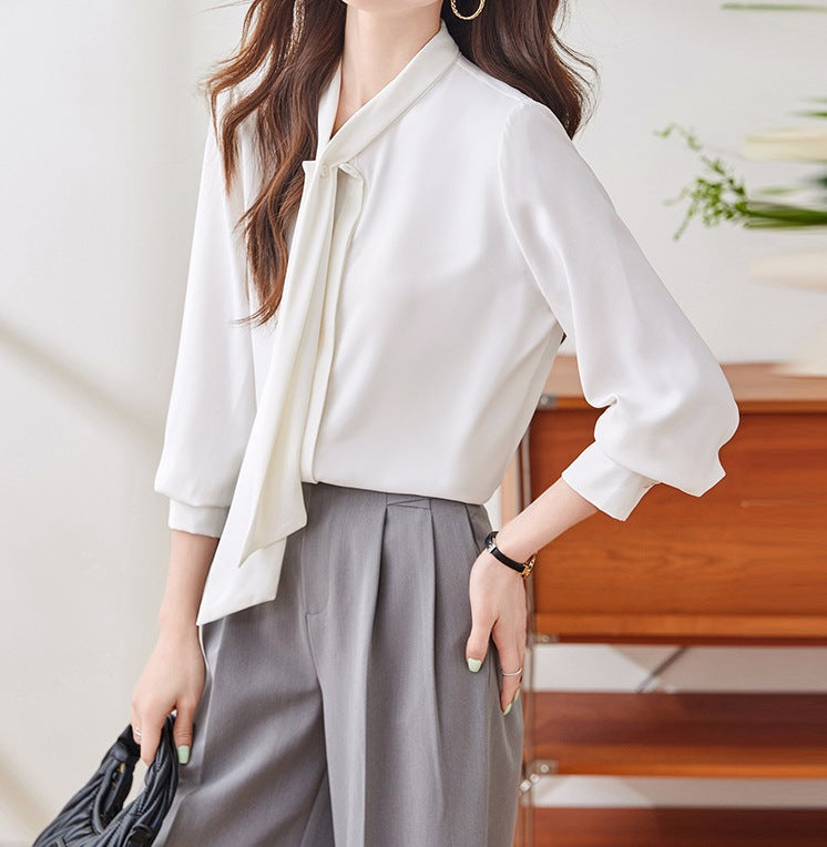 Women's Elegant Chiffon Long Sleeve Strap Detail Inner Top for Spring & Autumn