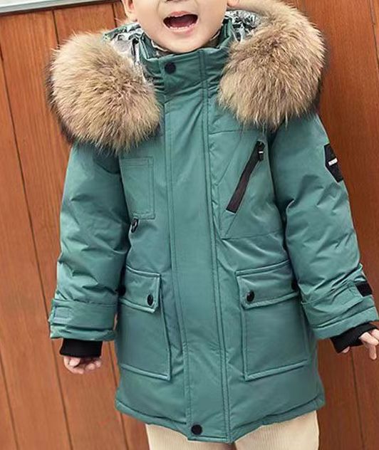 Winter Boys’ Cotton-Padded Jacket – Mid/Long-Length Thick Down Coat with Large Fur Collar - RAC25JP3250BOW