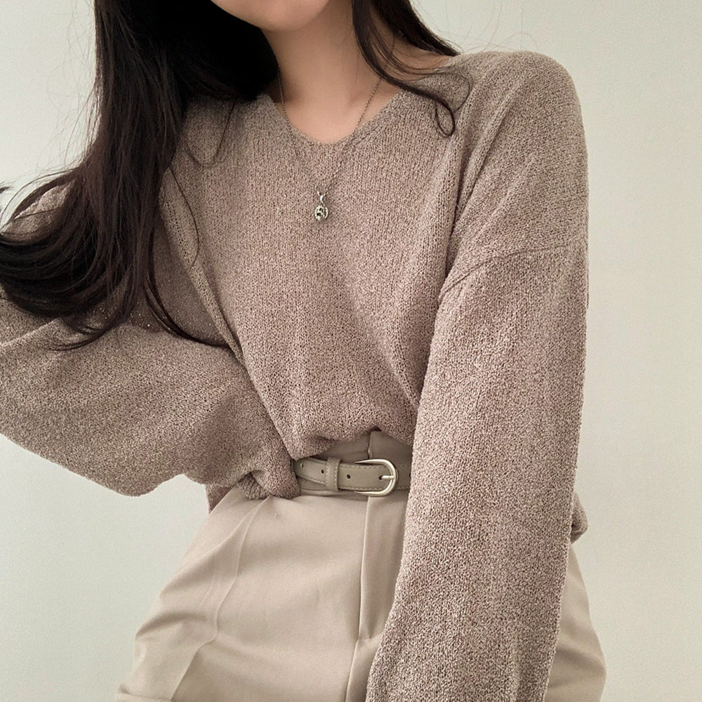 Women's Loose-Fit Versatile Long-Sleeved Thin Knit Top