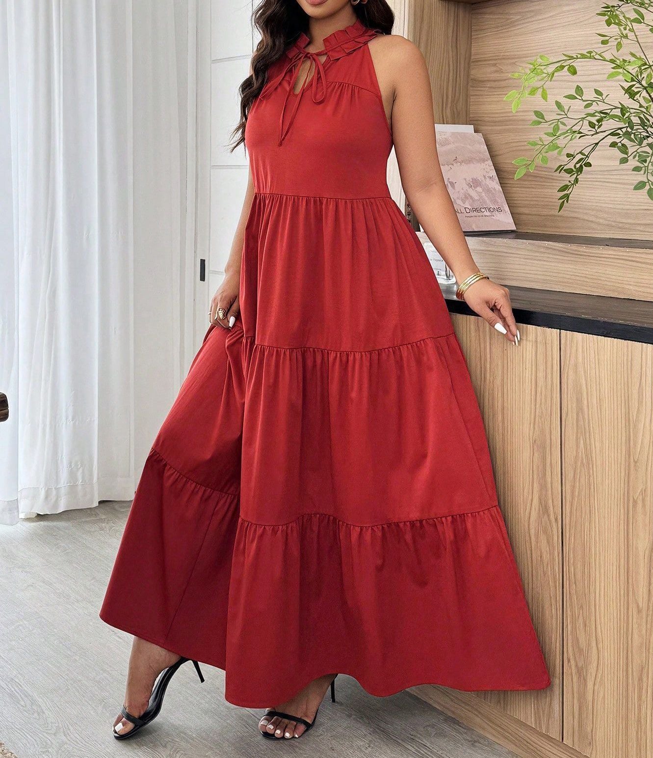 Women's Plus Size Sleeveless V-Neck Casual Dress