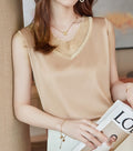 Women's Apricot Satin Chiffon Vest - Elegant Lightweight Inner Top for Spring & Fall
