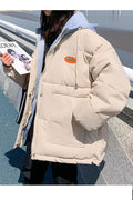 Women Elegent Solid Colored Drawstring Hat Neck Thick Long Sleeve Zipper Closure Winter Padded Jacket