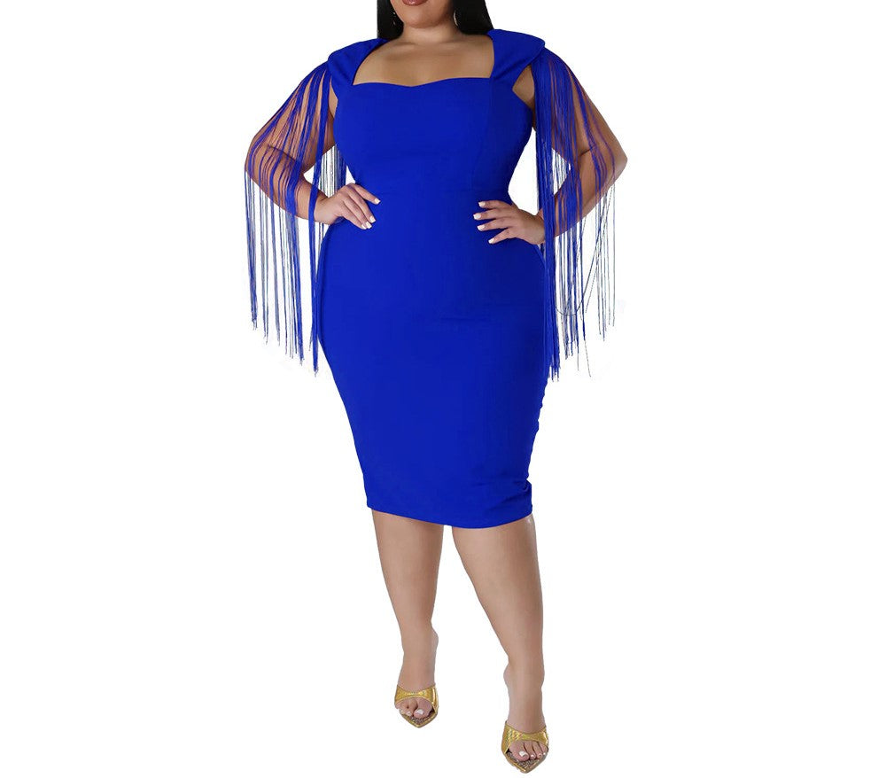 Plus Size Tassel Sleeveless Slim Dress – Elegant & Stylish Women's Party Dress