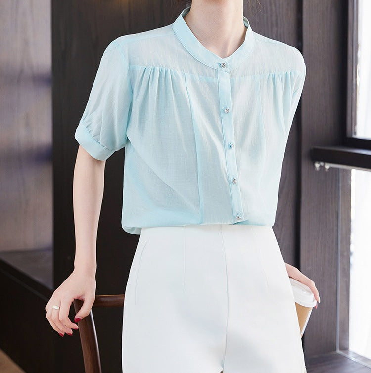 Women's Summer Elegant Loose Fit Round Neck Short Sleeve Shirt