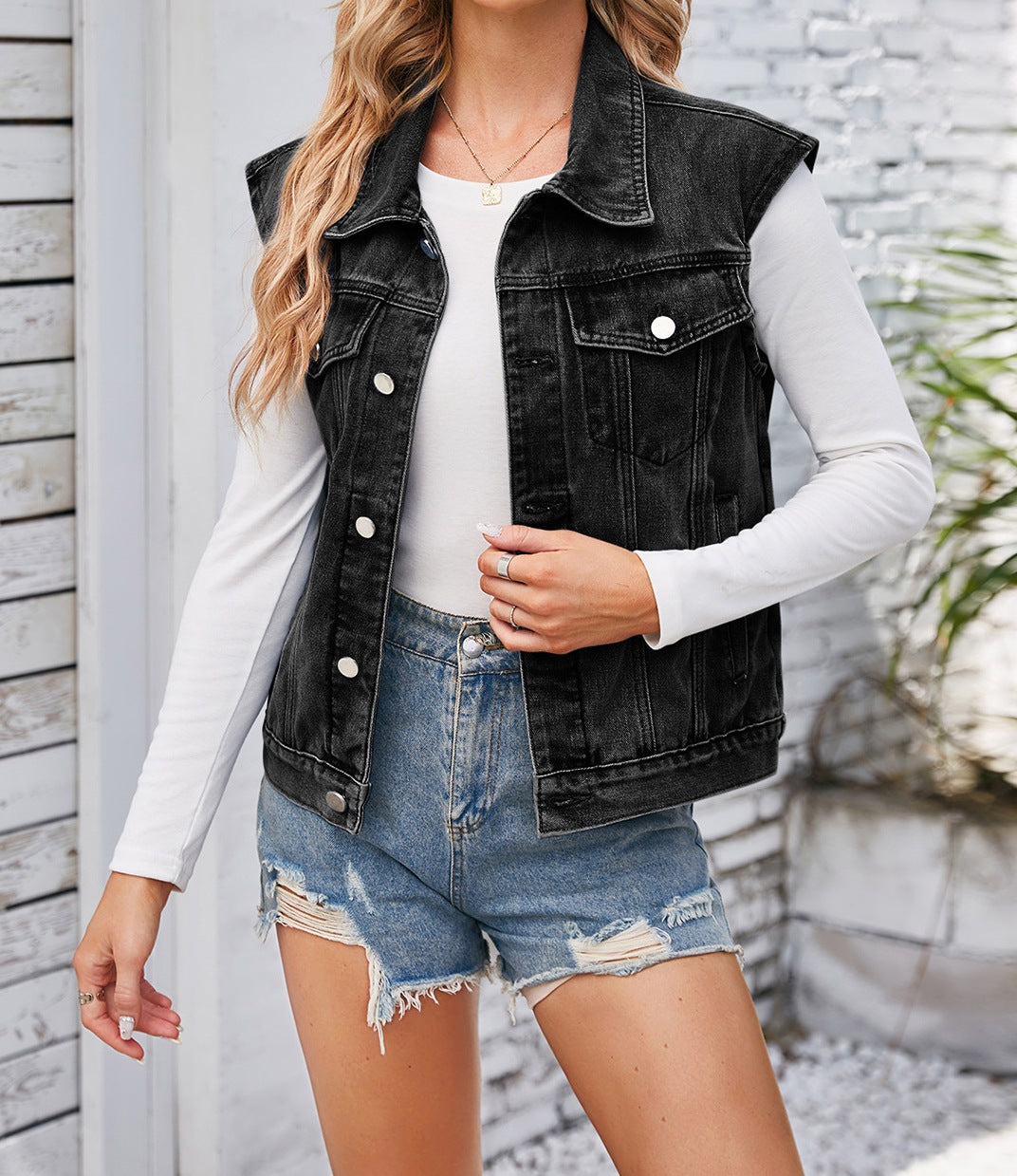 Women’s Classic Style Washed Denim Vest Top