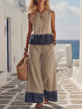 Women's Lace-Trimmed Sleeveless Top and Wide-Leg Pants Two-Piece Set