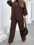 Women's Solid Color Round Neck Top & Drawstring Loose Pants 2-Piece Set