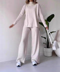 Women's Casual Commuting Solid Color Ribbed Long Sleeve Top and Pants Two-Piece Lounge Set